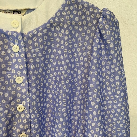 Vintage The Fashion Place Blue and White Coffee Bean Half Button Up Midi Dress - Picture 4 of 11